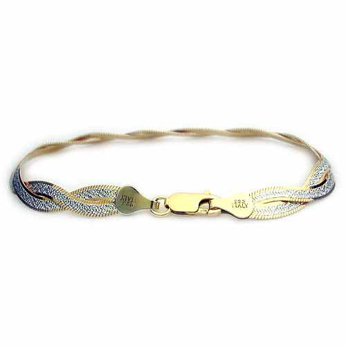 Two tone  24 kt Gold over Sterling Silver and Sterling Silver 2 braid w/ satin pattern wrap Bracelet
