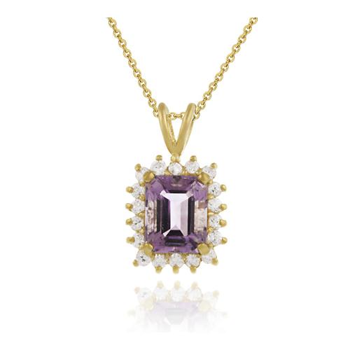 18K Gold over Sterling Silver 2ct Amethyst & CZ Rectangle Pendant