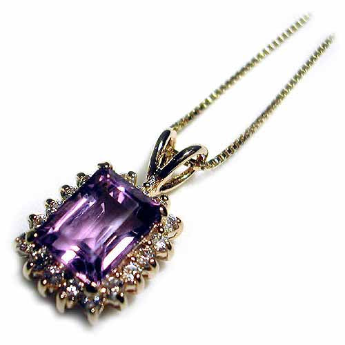 18K Gold over Sterling Silver 2ct Amethyst & CZ Rectangle Pendant