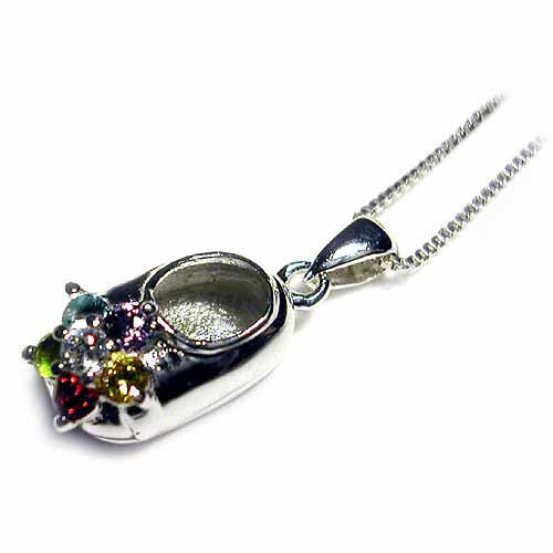Sterling Silver Multi-Color CZ Baby Shoe Pendant-2