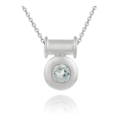 Sterling Silver slide Macaroni Pendant with round bezel set Genuine Blue Topaz