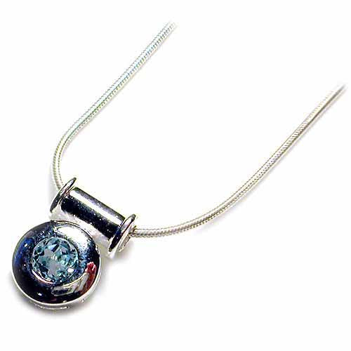 Sterling Silver slide Macaroni Pendant with round bezel set Genuine Blue Topaz-2