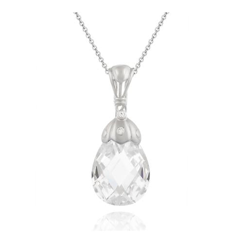 Sterling Silver 9ct CZ Briolette Teardrop Pendant