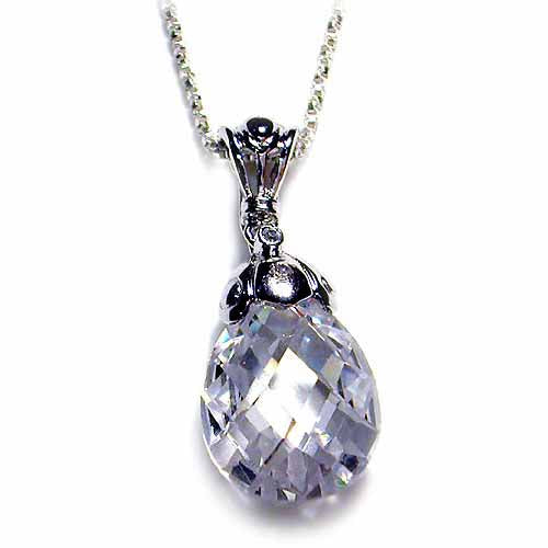 Sterling Silver 9ct CZ Briolette Teardrop Pendant-2