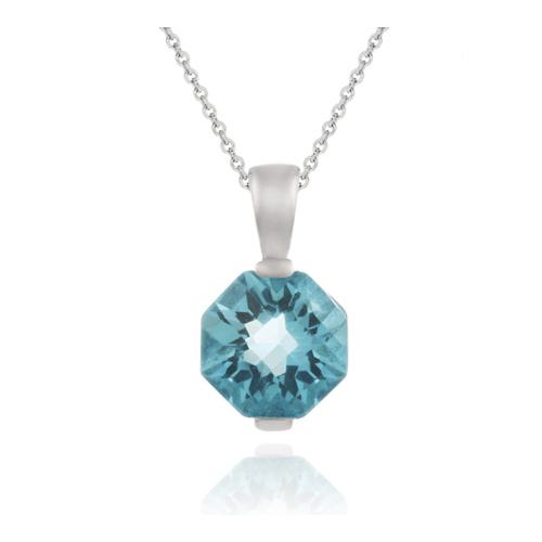 Sterling Silver 3.6ct Aquamarine CZ Octagon Solitaire Pendant
