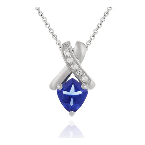 Sterling Silver 1.15ct Tanzanite CZ & Clear CZ Shield & X Pendant