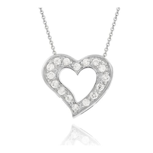 Sterling Silver CZ Open Heart Slide Pendant