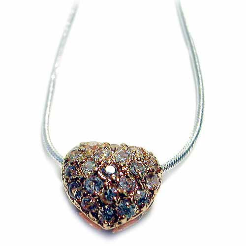 18K Gold over Sterling Silver CZ Heart Slide Pendant-2