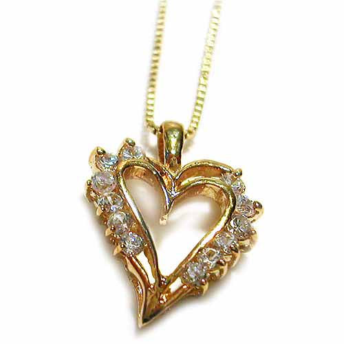 18K Gold over Sterling Silver CZ Open Heart Necklace-2