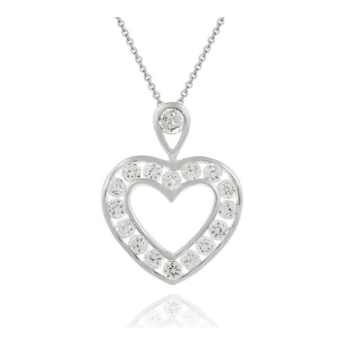 Sterling Silver 9/10ct CZ Channel Set Open Heart Pendant