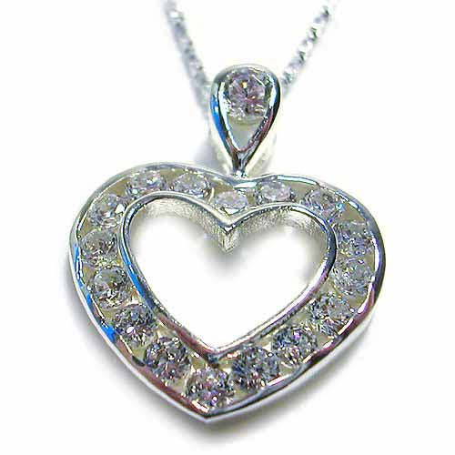 Sterling Silver 9/10ct CZ Channel Set Open Heart Pendant-2