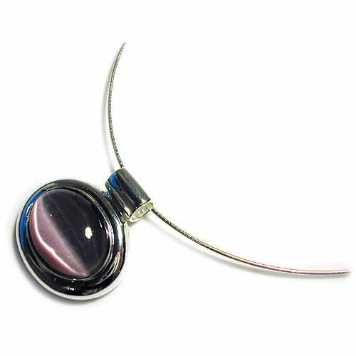 Sterling Silver Bold polished Lavender Cats Eye Slide/Pendant-2