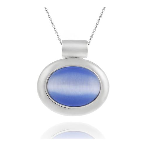 Sterling Silver Bold polished Light Blue Cats Eye Slide/Pendant