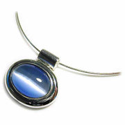Sterling Silver Bold polished Light Blue Cats Eye Slide/Pendant