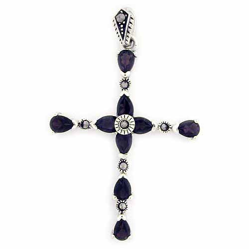 Sterling Silver Smoky Quartz/ Marcasite Pendant-2
