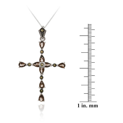 Sterling Silver Smoky Quartz/ Marcasite Pendant-4