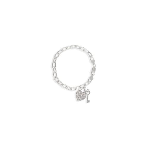 Sterling Silver CZ Lock & Key Heart Charm Bracelet