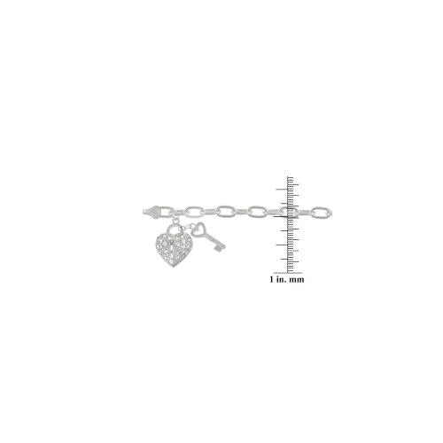 Sterling Silver CZ Lock & Key Heart Charm Bracelet-4