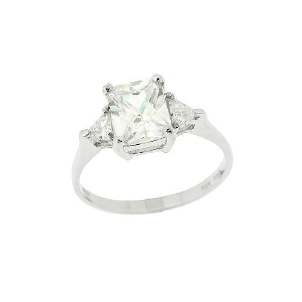 Sterling Silver Three Stone CZ Trillion Emerald-Cut Engagement Ring, Size 6-4