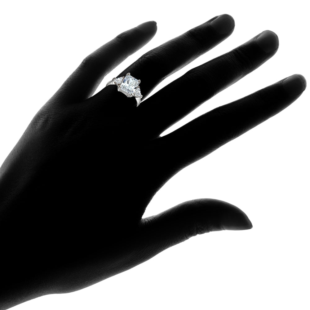 Sterling Silver Three Stone CZ Trillion Emerald-Cut Engagement Ring, Size 9-6