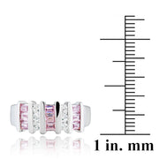 Sterling Silver Pink CZ Baguettes & Round Clear CZ Striped Ring