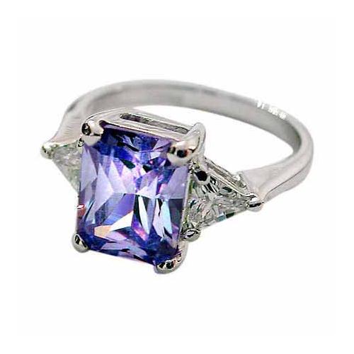 Sterling Silver Emerald-Cut Lavender CZ Ring,