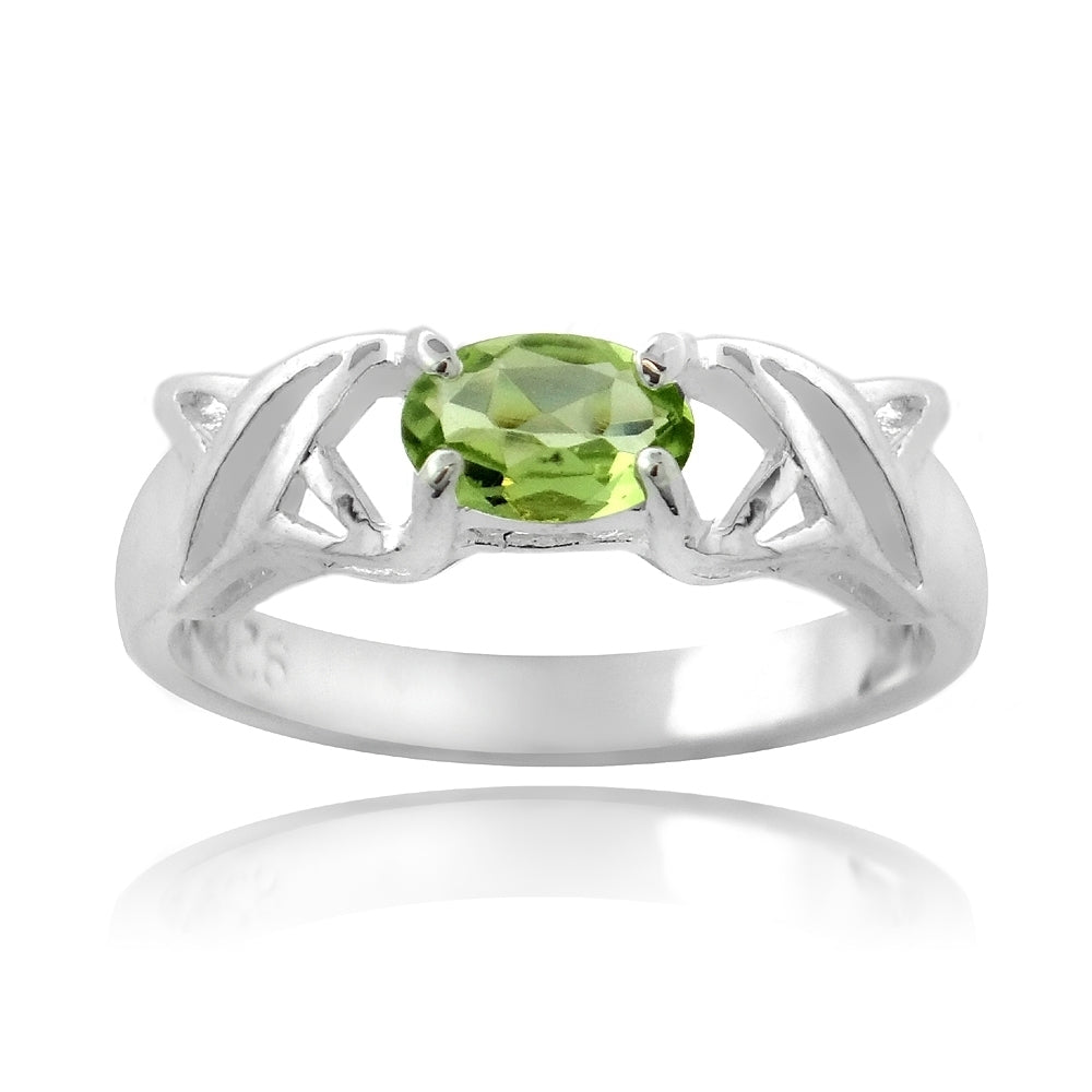 Sterling Silver Prong Set Genuine Peridot Ring