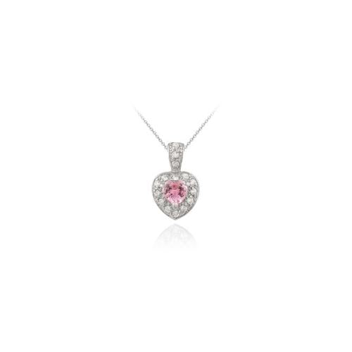 Sterling Silver Pink and Created Diamond CZ Heart Pendant