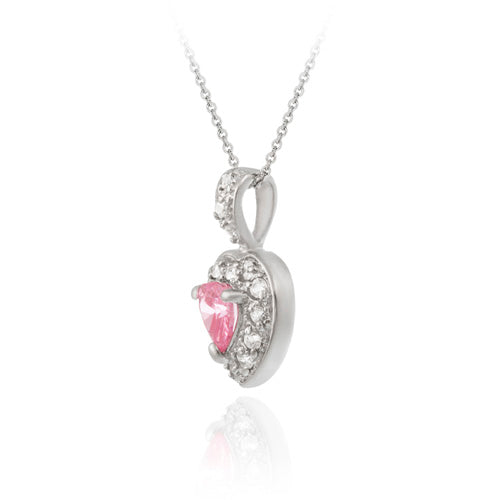 Sterling Silver Pink and Created Diamond CZ Heart Pendant-2
