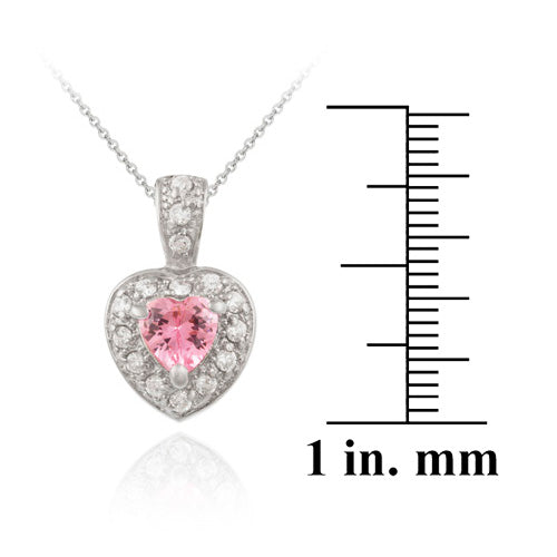Sterling Silver Pink and Created Diamond CZ Heart Pendant-3