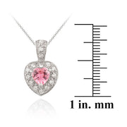 Sterling Silver Pink and Created Diamond CZ Heart Pendant