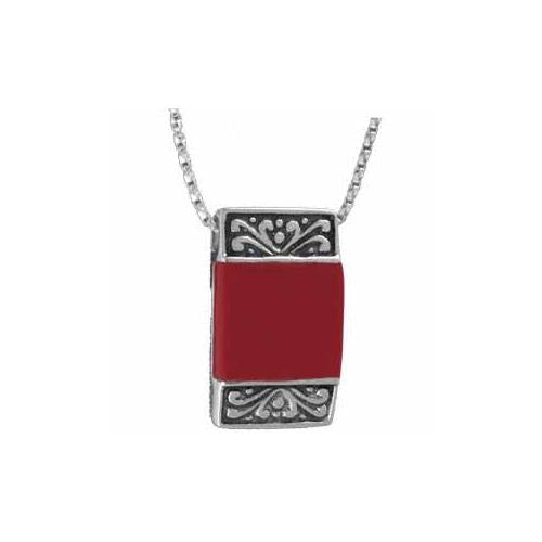 Vintage Sterling Silver Square Red Coral Pendant
