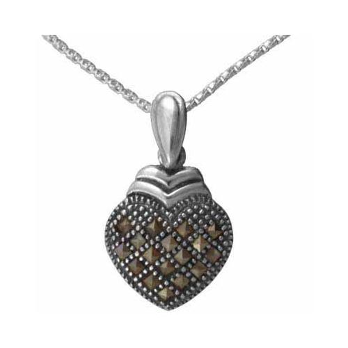 Sterling Silver Marcasite Heart Pendant - Main Image