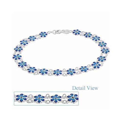 Sterling Silver Blue Enamel Flower Bracelet
