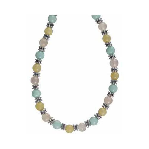 Genuine Amazonite, Aragonite,Rose Quartz Beads, and Sterling Silver Bali Beads Necklace