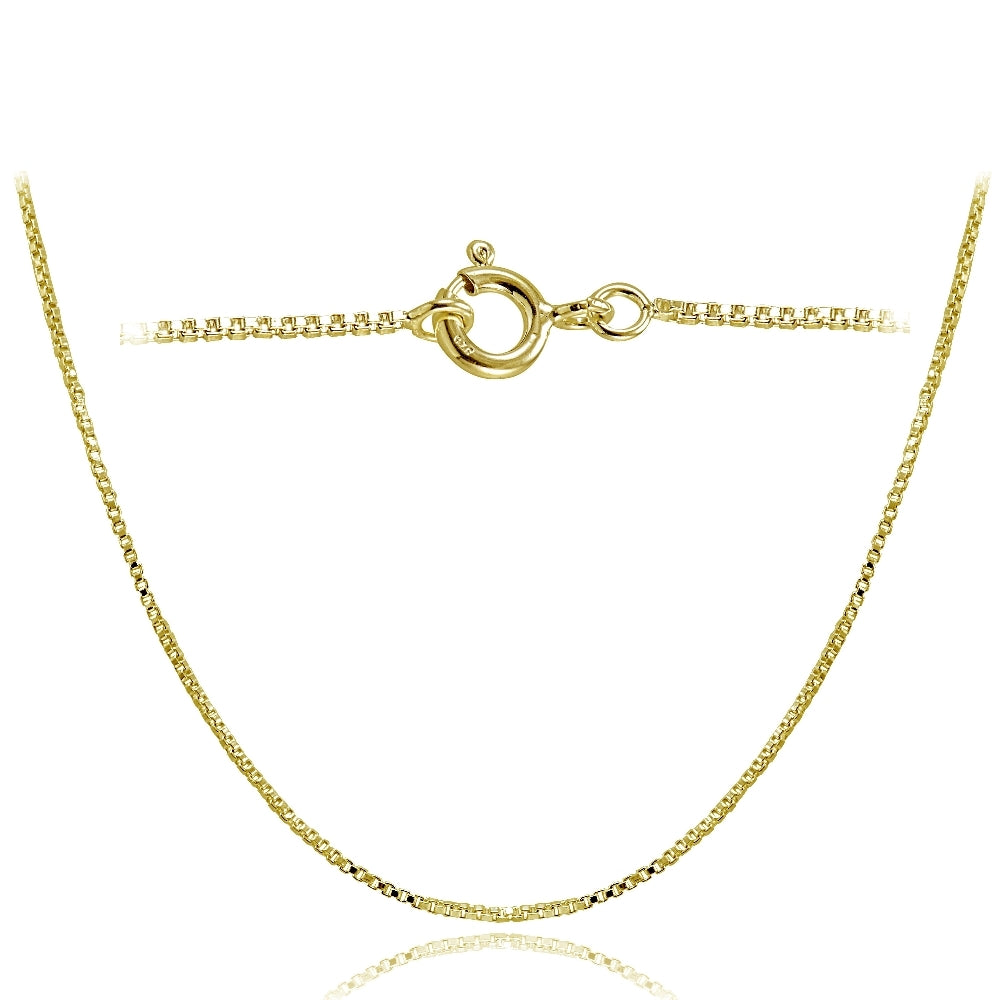 Gold Tone over Sterling Silver Italian 1mm Box Chain Necklace for Pendants 14 Inches