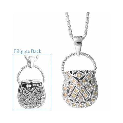 Sterling Silver Champagne CZ Purse Pendant