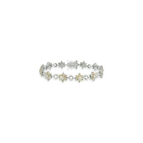 Sterling Silver Champagne & Clear CZ Flower Link Bracelet