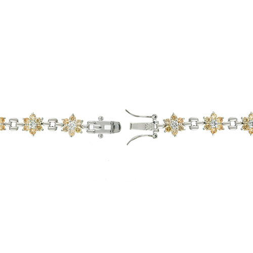 Sterling Silver Champagne & Clear CZ Flower Link Bracelet-2
