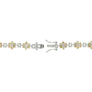 Sterling Silver Champagne & Clear CZ Flower Link Bracelet