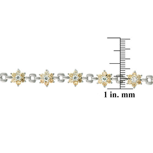 Sterling Silver Champagne & Clear CZ Flower Link Bracelet-3