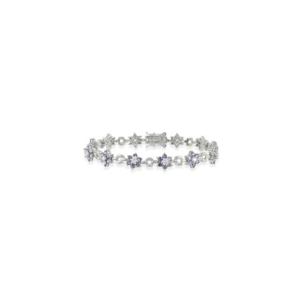 Sterling Silver Amethyst & Clear CZ Flower Bracelet