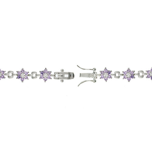 Sterling Silver Amethyst & Clear CZ Flower Bracelet-2