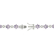 Sterling Silver Amethyst & Clear CZ Flower Bracelet