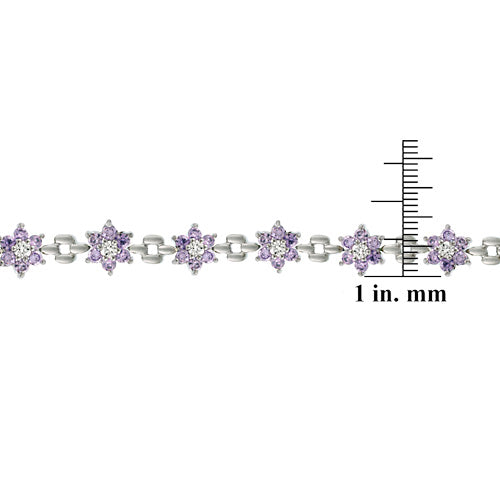 Sterling Silver Amethyst & Clear CZ Flower Bracelet-3