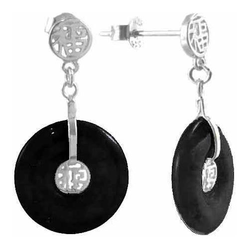 Silver Genuine Onyx Chinese Motif Post earrings