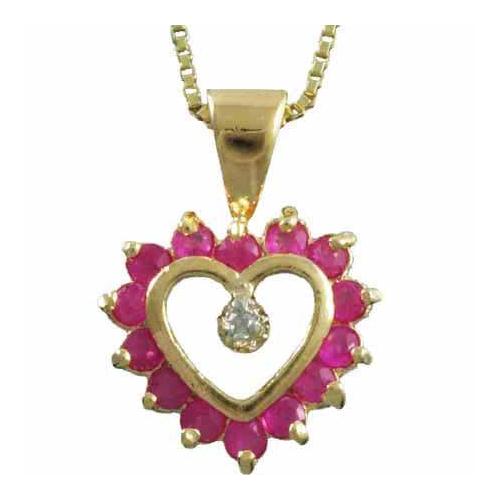 18K Gold over Sterling Silver Diamond Accent Ruby Heart Necklace