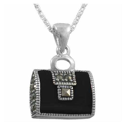 Sterling Silver Onyx Enamel Purse Pendant