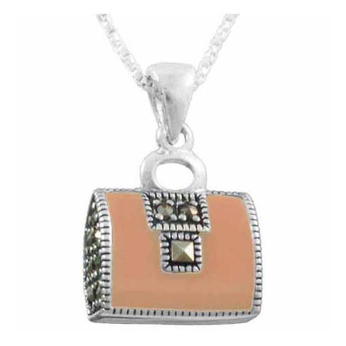Sterling Silver Marcasite Pink Purse Pendant