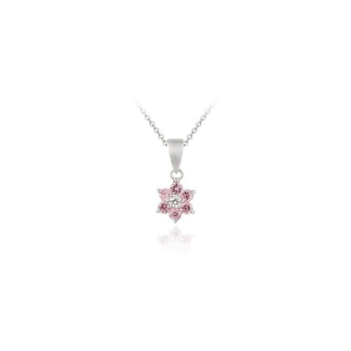 Sterling Silver Pink & Clear CZ Flower Pendant